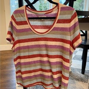 Madewell Red and Purple Striped Short Sleeve Tee